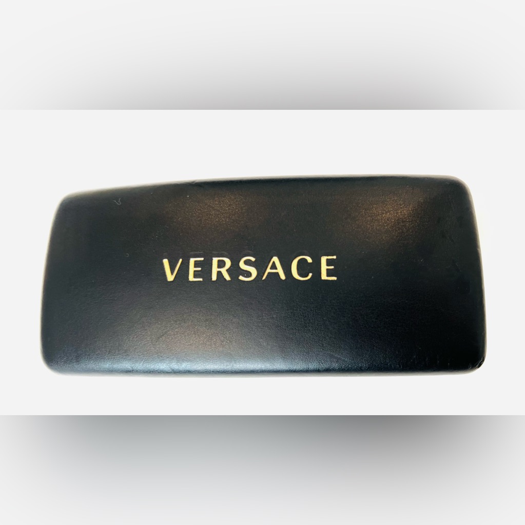 Versace Designer Black Hard Leather Clamshell Sunglasses/Eyeglasses Case